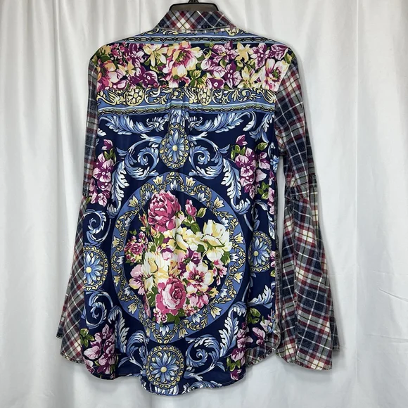 ARATTA Silent Journey Womens Plaid Flannel Button Down Shirt M Boho Western Bell - Picture 4 of 13